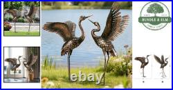 Handmade Metal Heron Crane Garden Statues Black & Gold 46 inch 2-Pack