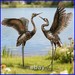 Handmade Metal Heron Crane Garden Statues Black & Gold 46 inch 2-Pack