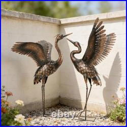 Handmade Metal Heron Crane Garden Statues Black & Gold 46 inch 2-Pack