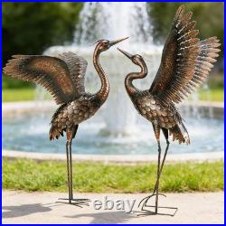 Handmade Metal Heron Crane Garden Statues Black & Gold 46 inch 2-Pack