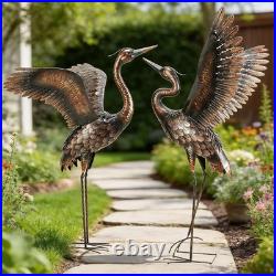 Handmade Metal Heron Crane Garden Statues Black & Gold 46 inch 2-Pack