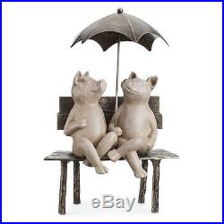 Happy Pigs Garden Bench Under Umbrella Sculpture Friendly Pigs Yard Art Statue