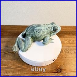Heavy Bronze Statue Croaking Frog in Green Patina for water fountain feature 12