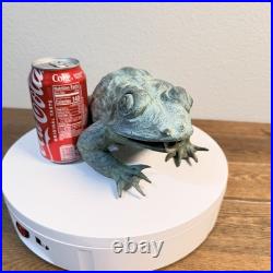 Heavy Bronze Statue Croaking Frog in Green Patina for water fountain feature 12