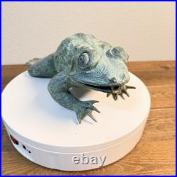 Heavy Bronze Statue Croaking Frog in Green Patina for water fountain feature 12