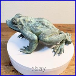 Heavy Bronze Statue Croaking Frog in Green Patina for water fountain feature 12