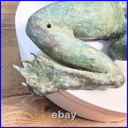 Heavy Bronze Statue Croaking Frog in Green Patina for water fountain feature 12