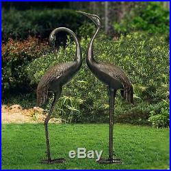 Heron Crane Statues Set of 2 Yard Garden Coastal Lawn Decor Metal Sculpture Bird