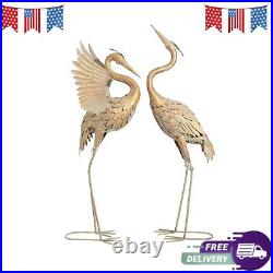 Heron Garden Statues 33-39 Metal Crane Yard Art Bird Lawn Sculptures Set of 2