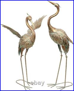 Heron Garden Statues 33-39 Metal Crane Yard Art Bird Lawn Sculptures Set of 2