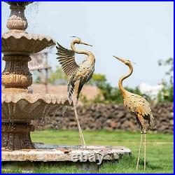 Heron Garden Statues 33-39 Metal Crane Yard Art Bird Lawn Sculptures Set of 2