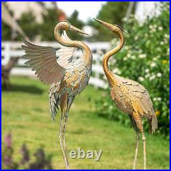 Heron Garden Statues 33-39 Metal Crane Yard Art Bird Lawn Sculptures Set of 2