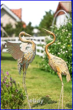 Heron Garden Statues 33-39 Metal Crane Yard Art Bird Lawn Sculptures Set of 2