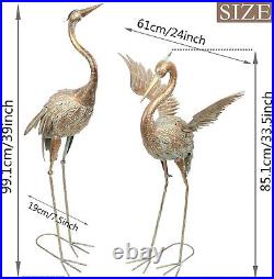 Heron Garden Statues 33-39 Metal Crane Yard Art Bird Lawn Sculptures Set of 2