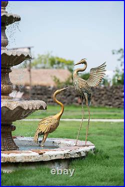 Heron Garden Statues 33-39 Metal Crane Yard Art Bird Lawn Sculptures Set of 2