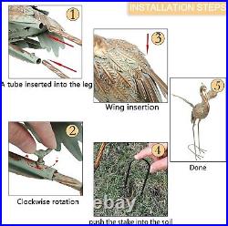 Heron Garden Statues 33-39 Metal Crane Yard Art Bird Lawn Sculptures Set of 2