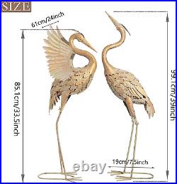 Heron Garden Statues 33-39 Metal Crane Yard Art Bird Lawn Sculptures Set of 2