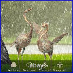 Heron Garden Statues 33-39 Metal Crane Yard Art Bird Lawn Sculptures Set of 2