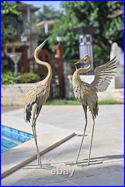 Heron Garden Statues 33-39 Metal Crane Yard Art Bird Lawn Sculptures Set of 2