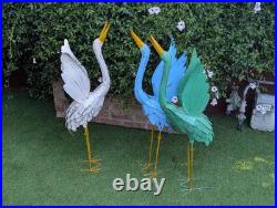 Heron Garden Statues, Handcrafted Rustic Metal Yard Art for Home, Porch Decor