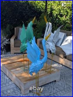 Heron Garden Statues, Handcrafted Rustic Metal Yard Art for Home, Porch Decor