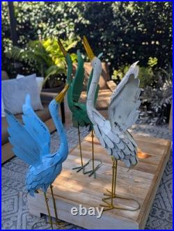 Heron Garden Statues, Handcrafted Rustic Metal Yard Art for Home, Porch Decor