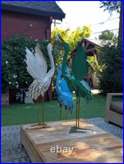 Heron Garden Statues, Handcrafted Rustic Metal Yard Art for Home, Porch Decor