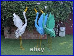 Heron Garden Statues, Handcrafted Rustic Metal Yard Art for Home, Porch Decor
