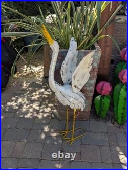 Heron Garden Statues, Handcrafted Rustic Metal Yard Art for Home, Porch Decor