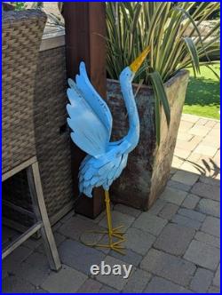Heron Garden Statues, Handcrafted Rustic Metal Yard Art for Home, Porch Decor