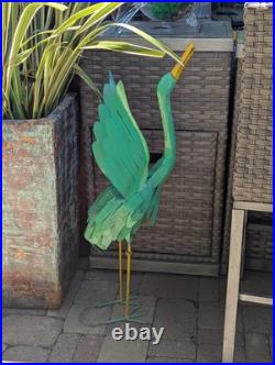 Heron Garden Statues, Handcrafted Rustic Metal Yard Art for Home, Porch Decor