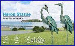 Heron Pair Coastal Metal Garden Statue Crane Bird Yard Art Pond Sculpture Decoy