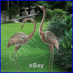 Heron Pair Sculptures Lawn Coastal Yard Decor Garden Crane Statues Metal Art New
