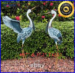 Heron Statues Set of 2 Garden Decor Crane Bird Yard Sculpture Art Outdoor Patio