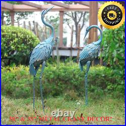 Heron Statues Set of 2 Sculpture Garden Decor Crane Bird Yard Art Outdoor Patio