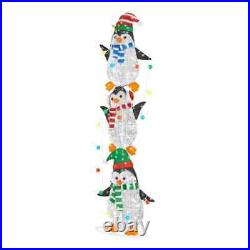 Holiday 7 ft 160-Light LED Stacked Penguin Christmas Yard Sculpture
