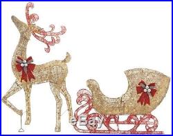 Holiday Christmas Outdoor Yard Decor 5 Ft. Gold Reindeer 44 In. Sleigh LED Light
