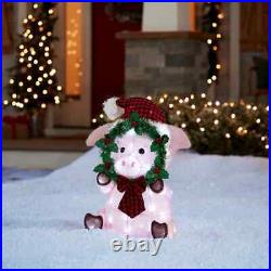 Holiday Living 24-in Pig Sculpture with White LED Lights Yard Decor