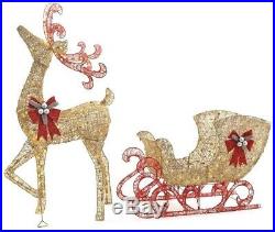 Home Accents Holiday Gold Reindeer 5 ft. Sleigh 44 in. Ground Christmas Yard