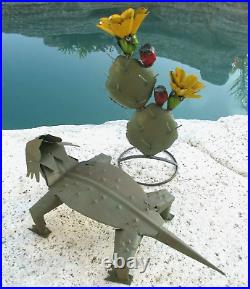Horned Toad Lizard Pear Cactus Figure Rustic Recycled Metal Yard Garden Art 19