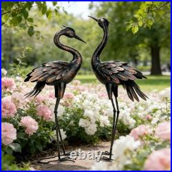 Intricate Bronze Crane Outdoor Sculpture Ideal Gift for Garden Lovers