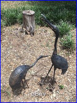Iron Crane Pair Metal Garden Decor Statues Bird Yard Sculptures Heron