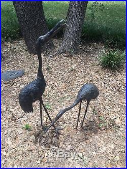 Iron Crane Pair Metal Garden Decor Statues Bird Yard Sculptures Heron