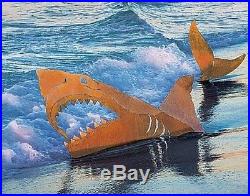 Jaws Land Shark Huge Metal Yard Art 2 pc Dramatic Realistic Unique Decoration