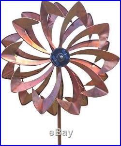 Kinetic Yard Garden Wind Spinner Flower Copper Color Sculpture Metal Modern Art