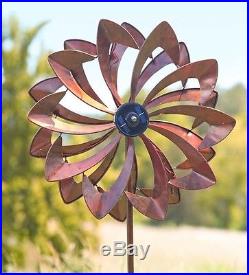 Kinetic Yard Garden Wind Spinner Flower Copper Color Sculpture Metal Modern Art