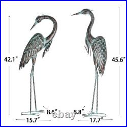 Kircust Garden Crane Statues, Standing Metal Patina Heron Decoy Outdoor Statu