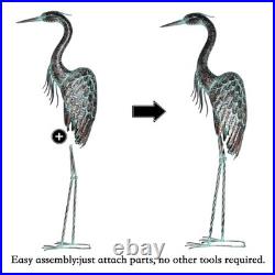 Kircust Garden Crane Statues, Standing Metal Patina Heron Decoy Outdoor Statu