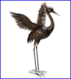 LARGE Flying Bronze Patina Crane Pair Statue Sculpture Heron Bird Metal Yard Art