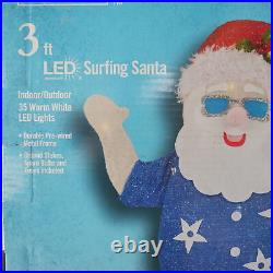 LED Surfing Santa Tinsel Christmas Light Yard Sculpture 3 FT Tropical Beach NEW